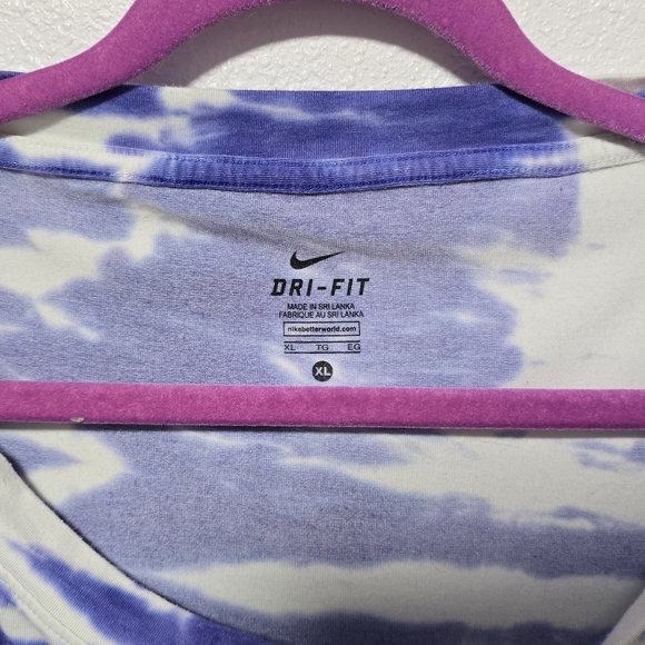 Nike Dri-Fit Tie Dye Long Sleeve Shirt XL Blue Long Sleeve Gym Top Boat Neck - Picture 3 of 4